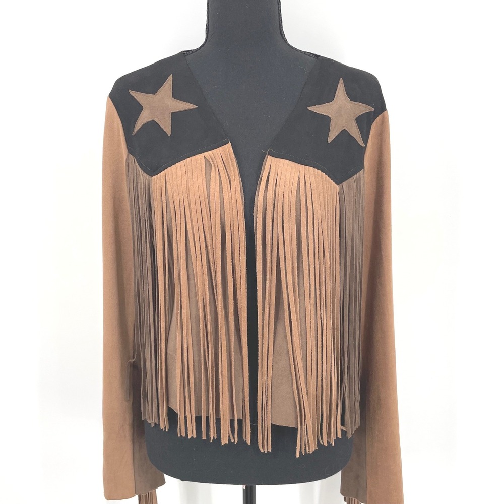Vocal Fringe Jacket Womens Medium Brown Faux Suede Western Star Boho Festival - Picture 2 of 16